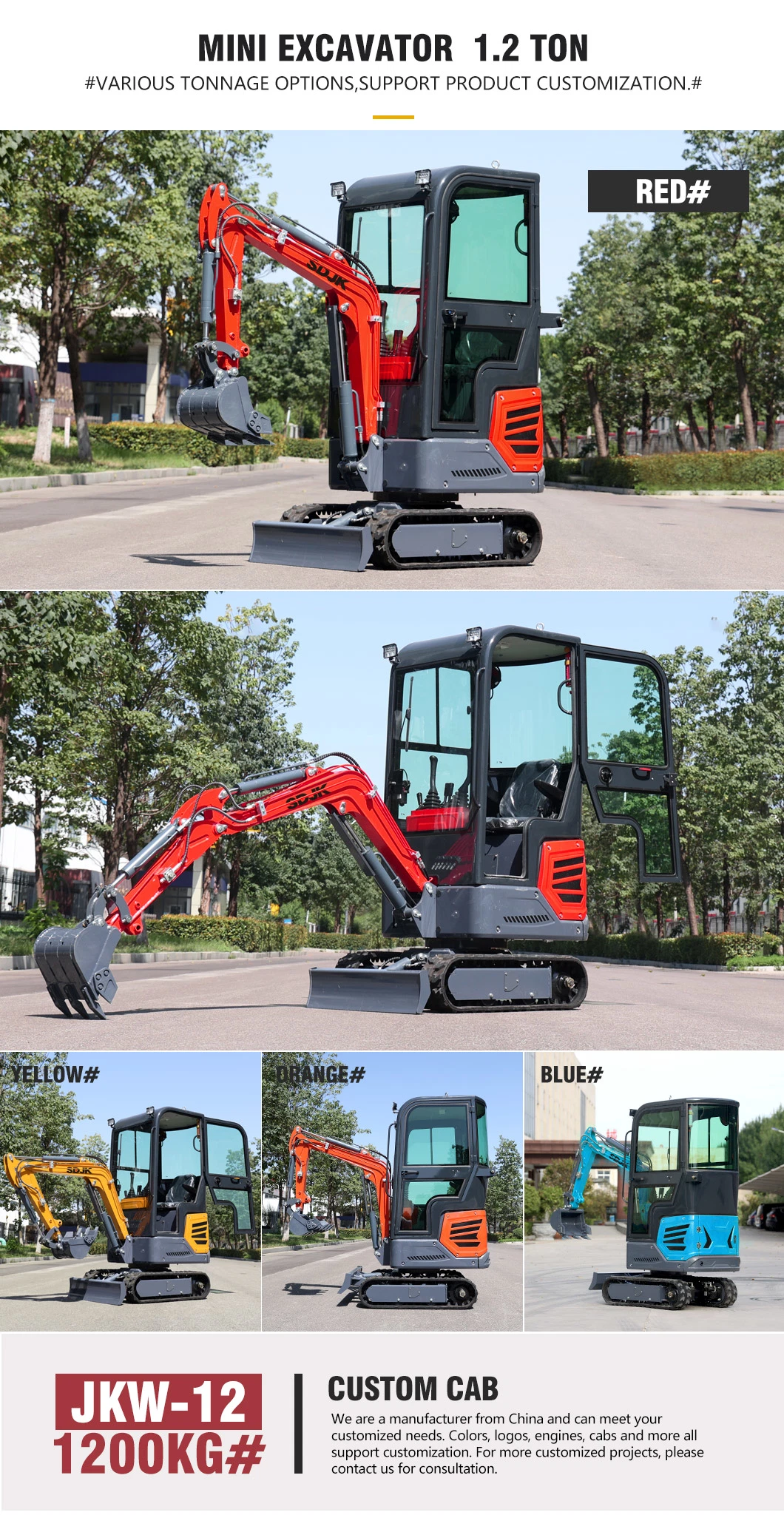 Sdjk Factory Wholesale Hot Sale Kubota 1 Ton 1.8tonne Small Digger 3.5ton Excavator Mini for Sale 1000kg Garden Household CE EPA Euro5 Mini Excavator 2ton Price