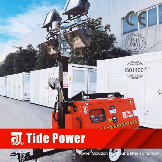 4 kW 4,5 kW 5,5 kW 6,5 kW 7,7 kW 8 kW Lichtmast mit 4 * 1000 W LED-Metallhalogenid-Anhänger-Lichtmast, Preis, vertikaler manueller Typ
